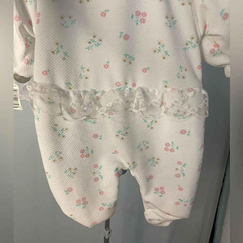 Playskool Vintage‎ Floral Footed Romper Baby Girls 0-3M White Lace 1999 NWT